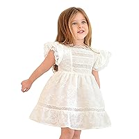 Lilax Little Girls Easter Dress, 100% Cotton Floral Lace Toddler Gown