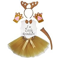 Petitebella I'm Little Reindeer Shirt Headband Brown Tutu 6pc Girl Costume 1-8y