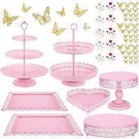 113 Pcs Pink Cake Stands Dessert Table Set-Metal Cake Display Tiered Cupcake Holder Candy Plate for Valentine's St. Patrick's Day Wedding Birthday Party Baby Shower Celebration Decor