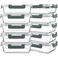 KOMUEE 10 Packs 30 oz Glass Meal Prep Containers,Glass Food Storage Containers with Lids,Airtight Glass Lunch Bento Boxes,BPA Free,Microwave,Freezer and Dishwasher,Gray