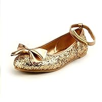 Girl's Sparkly Wedding Party Dress Shoes 4 Colors Ankle Wrap Toddler - Youth Size (13, Gold)