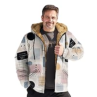 Men's Winter Jacket Zipper Hoodies Fleece Sherpa Lined Sweatshirt Tops Hooded Outerwear Printed Work Cargo Coats