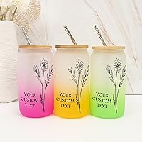 Birth Flower Can Glass Cup with Bamboo Lid & Straw Personalized Birthflower Frosted Tumbler Cup with Name Christmas Engagement Gifts for Sister Home 16oz Frosted Glass Cups