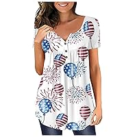 Womens Fashion Casual Tees Tops Printed Short Sleeve Shirts V Neck Loose Comfortable Pullover T Shirts Blouses