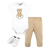 Hudson Baby Unisex Baby Unisex Baby Cotton Bodysuit, Pant and Shoe Set, Teddy Bears, 0-3 Months