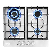 Gas Cooktop 24 Inch, Built-in Gas Stove with 4 Sealed Burners, Dual Fuel NG/LPG Gas Cooktop Convertible, Stainless Steel,120V, 27400BTU