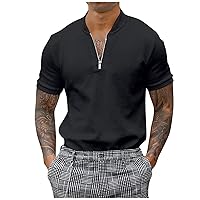 Basic Shirt Herren,Sommer Fashion Kurzärmelige Zip Plus Size Shirt Outdoor Sport Golf Poloshirts T Shirts Trendy Bedruckte Top Kurzärmliges Retro Vatertagsgeschenk Schwarz 3XL