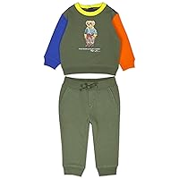 Polo Ralph Lauren Infants Boys Two Piece Polo Bear Voyage Colorblock Sweat Suit Set Sweater,