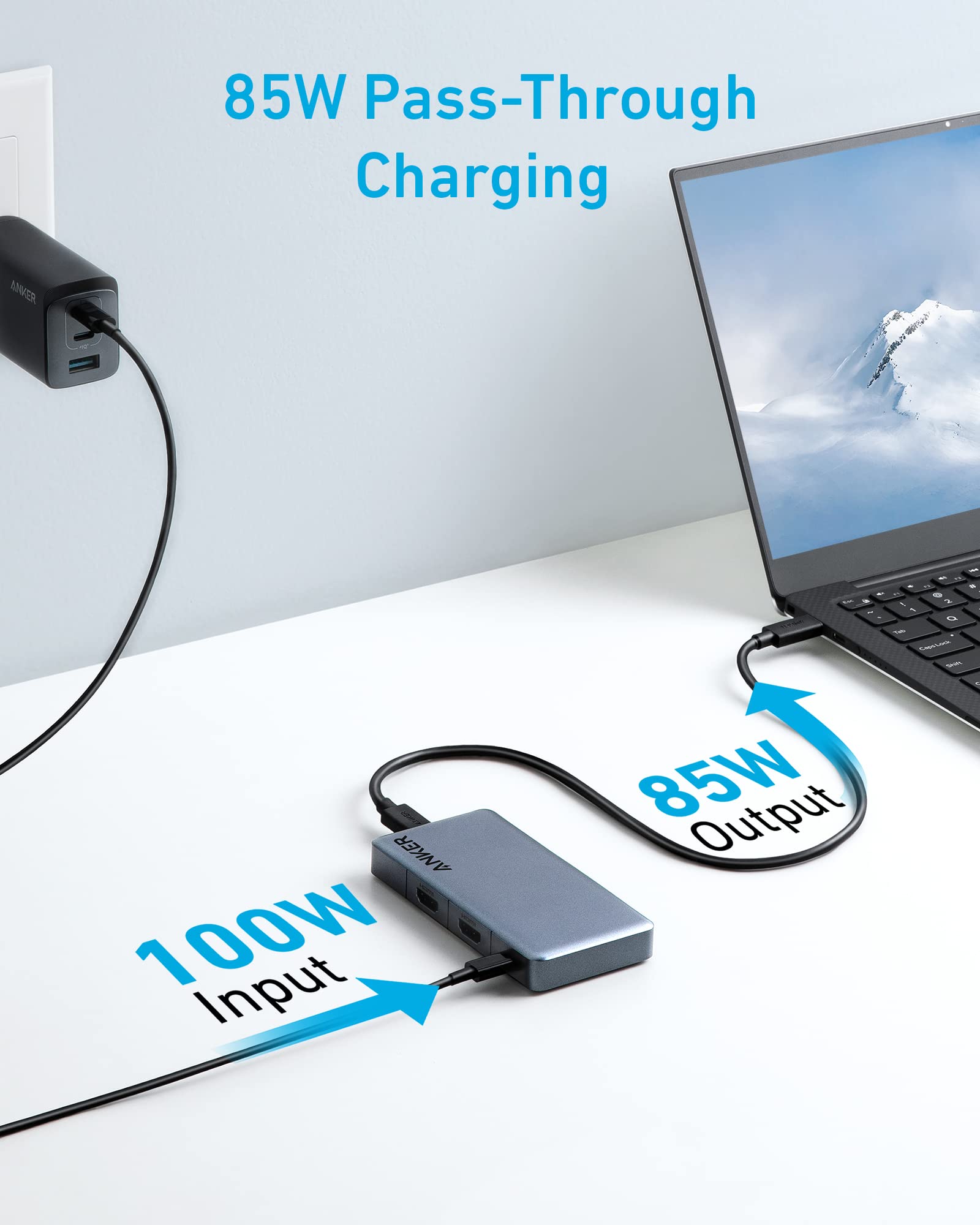 Anker USB C Hub, Anker 343 USB C Hub (7-in-1, Dual 4K HDMI) with 100W Power Delivery, Dual 4K HDMI Ports, a USB-C Upstream Port, 3 5Gbps USB-A and USB-C Data Ports for Dell Laptop, ThinkPad, and More