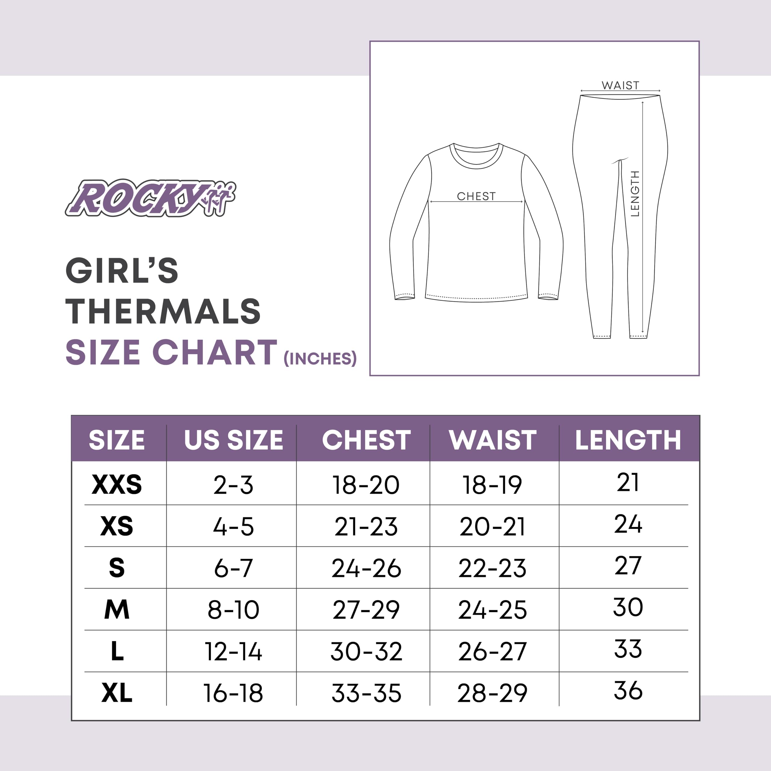 Rocky Thermal Underwear For Girls (Long Johns Thermals Set) Shirt & Pants, Base Layer w/Leggings/Bottoms Ski/Extreme Cold