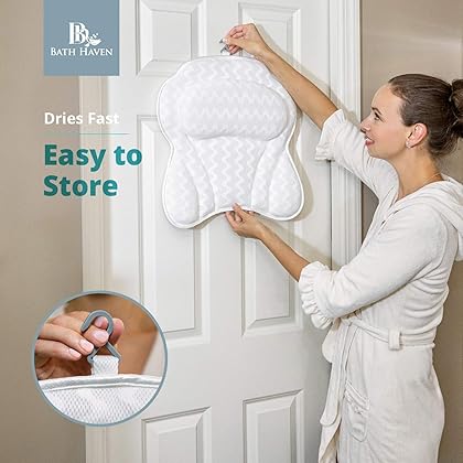 Bath Haven Bath Pillow Bathtub Pillow Back Neck Support Pillow, Spa Cushion for Tub, Relaxing Headrest Bath Pillow, Portable Washable Bathtub Accessories with 3D Air Mesh Thick Soft Bath Pillow, White