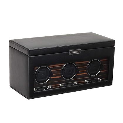 WOLF 457356 Roadster Triple Watch Winder with Cover and Storage, Black