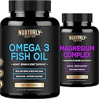 Magnesium Complex and Omega 3 Fish Oil - Magnesium Citrate 500MG – Fish Oil 2000mg, 800mg EPA and 600mg DHA - Muscle Relaxation, Sleep and Energy, Bone Health, Brain, and Heart