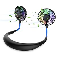 Hands Free Portable Neck Fan - Rechargeable Mini USB Personal Fan Battery Operated with 3 Level Air Flow, 7 LED lights for Home Office Travel Indoor Outdoor (Blue)