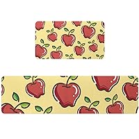 Kitchen Rugs Set of 2, Ripe Red Fruit Pattern Yellow Background Kitchen Mats for Floor Washable, Kitchen Floor Runner Mat Cushioned Anti Fatigue