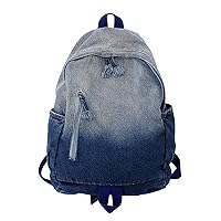 Denim College Backpack Women Retro Travel Rucksack Large Capacity Basic Bookbag Simple Casual Breathable Daypack Washes