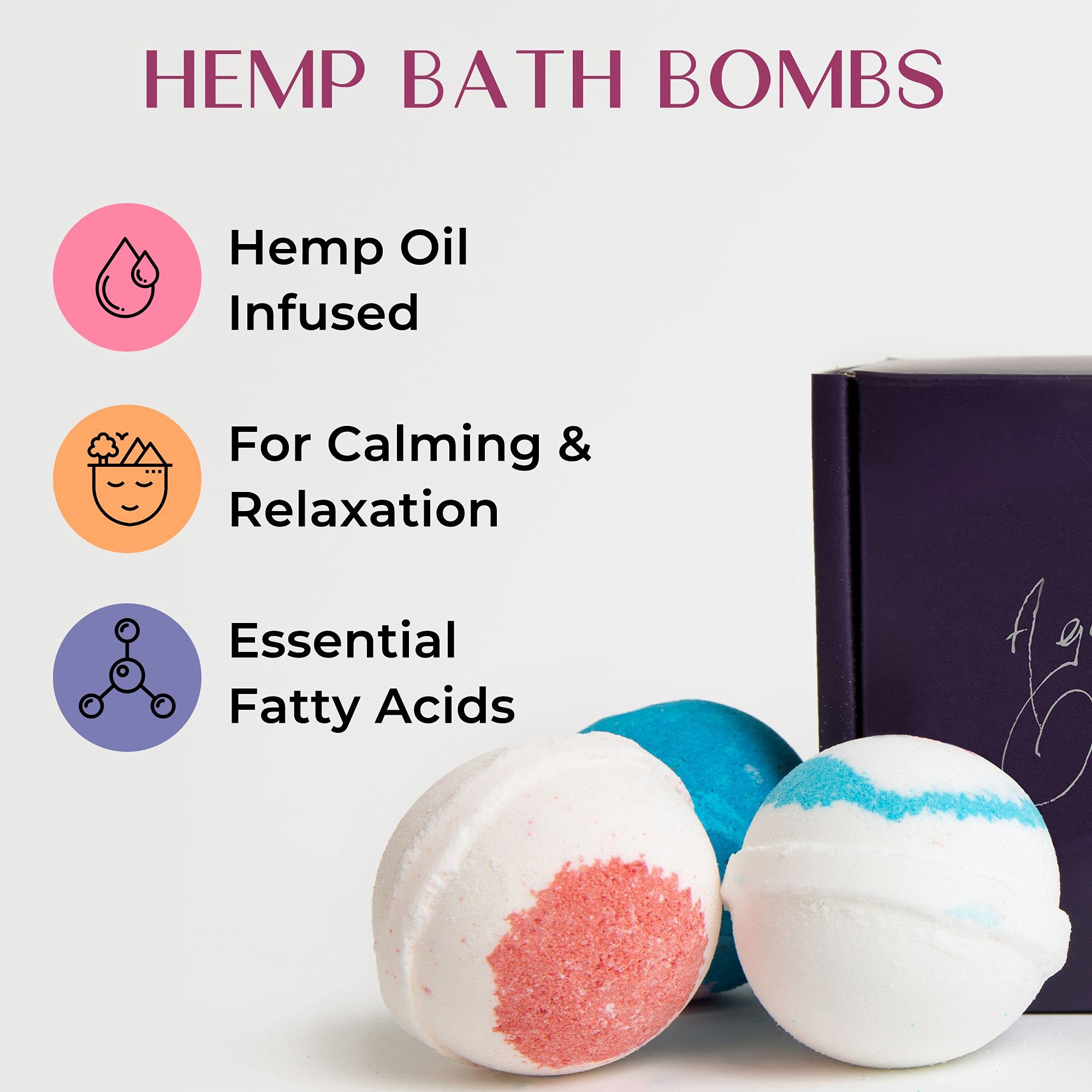Organic Bath Bomb Gift Set - 6 Pack - Gifts for Women - Natural Coconut and Hemp Bath Bombs with Essential Oils – Mother's Day Gifts for Mom or Wife - Made in The USA