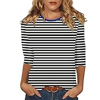 COTECRAM 2024 Womens Tops Summer Trendy Striped Color Block 3/4 Sleeve Crew Neck Loose Shirts Dressy Casual Blouses Tunics