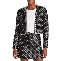 Alice and Olivia Womens Zeta Vegan Leather Cropped Quilted Coat