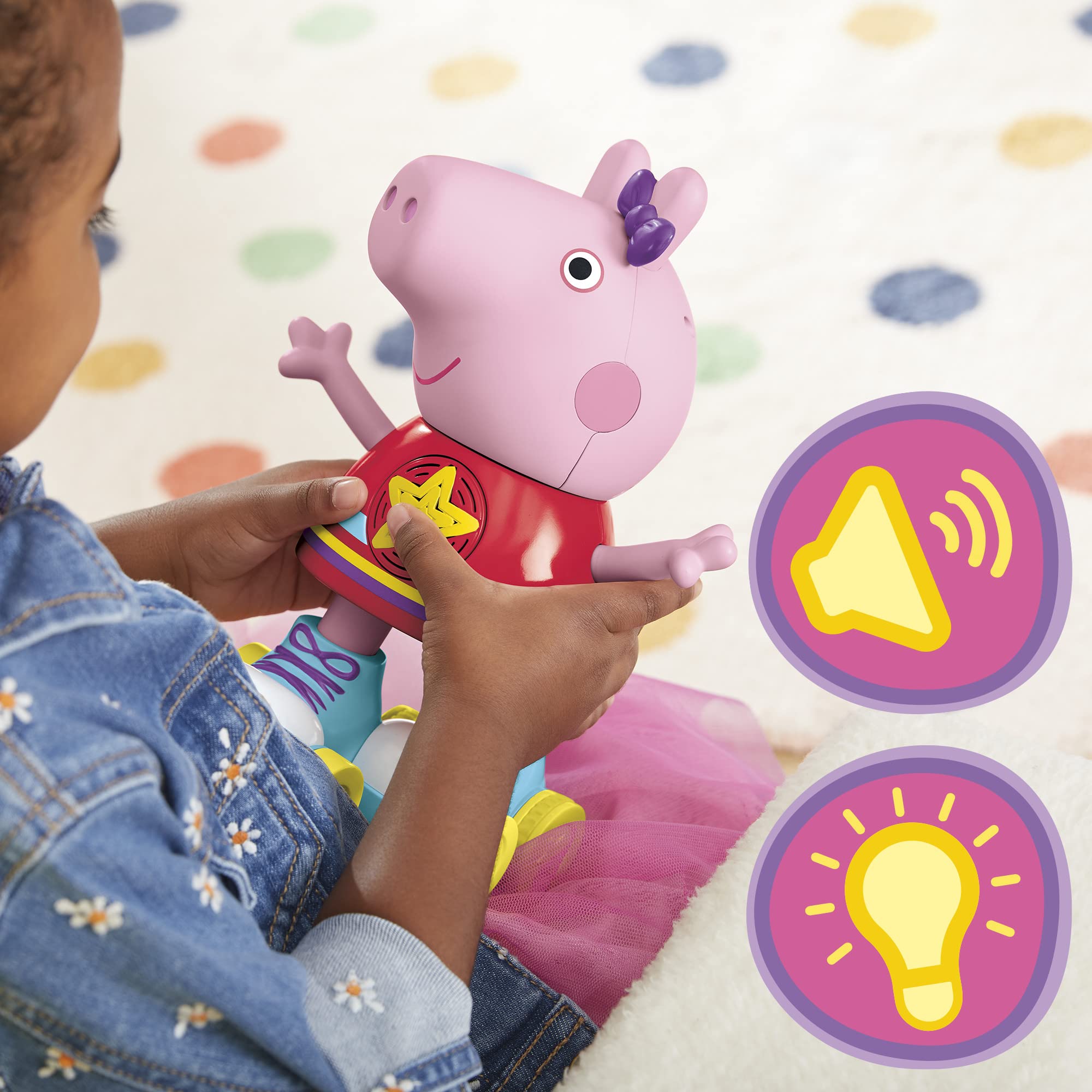 Peppa Pig Disco Peppa Roller Skating Doll, Pull-and-Go Action, 11 Inch Figures, Preschool Toys for 3 Year Old Girls and Boys and Up, with Lights, Speech, and Music