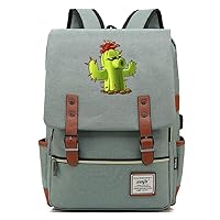 Plants vs. Zombies Game 15.6-inch Laptop Backpack Rucksack Vintage Business Bag with USB Charging Port Green / 2