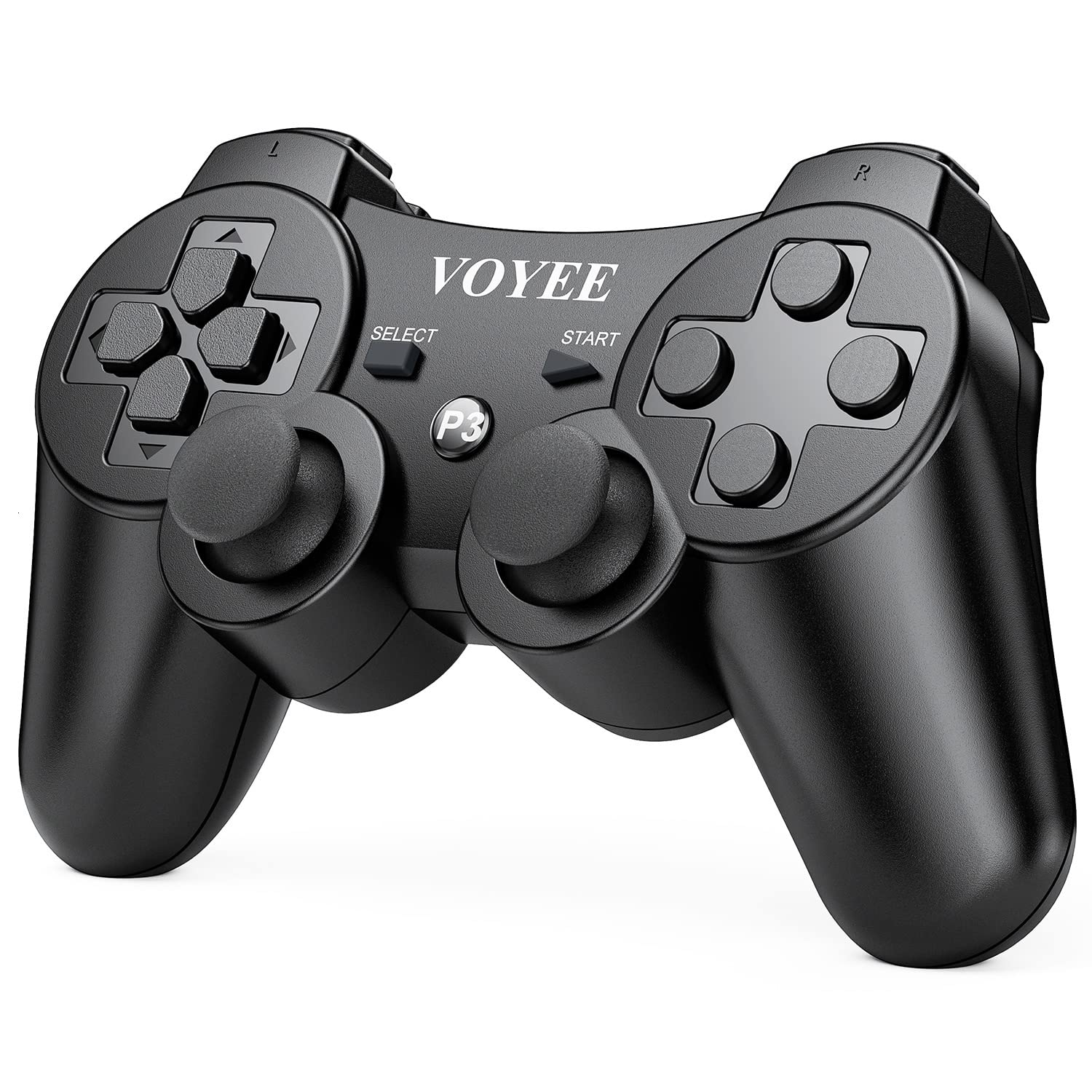 VOYEE Wireless Controller Compatible with Playstation 3, 2 Pack PS-3 Controller with Upgraded Joystick/Rechargerable Battery/Motion Control/Double Shock (Black)