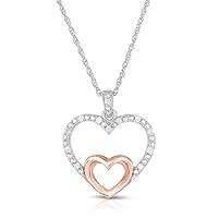 NATALIA DRAKE 1/10 Cttw Diamond Heart Necklace for Women in Rhodium and Rose Gold Plated 925 Sterling Silver Color I-J/Clarity I2-I3