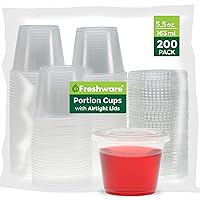 Freshware Plastic Portion Cups with Lids [5.5 Ounce, 200 Sets] Souffle Cups, Jello Shot Cups, Condiment Sauce Containers For Sampling, Sauce, Snack or Dressing