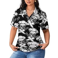 Skull Chef Women's Golf Polo Shirts Short Sleeve T-Shirt Buttons Down Casual Tops