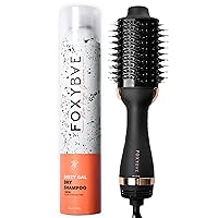 FoxyBae Blowout Brush Hair Dryer + Dirty Gal Dry Shampoo Spray - Salon-Grade Rose Gold Brush Blow Dryer (Small)
