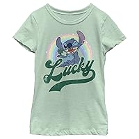 Disney Lilo & Stitch Lucky Rainbow Girl's Heather Crew Tee