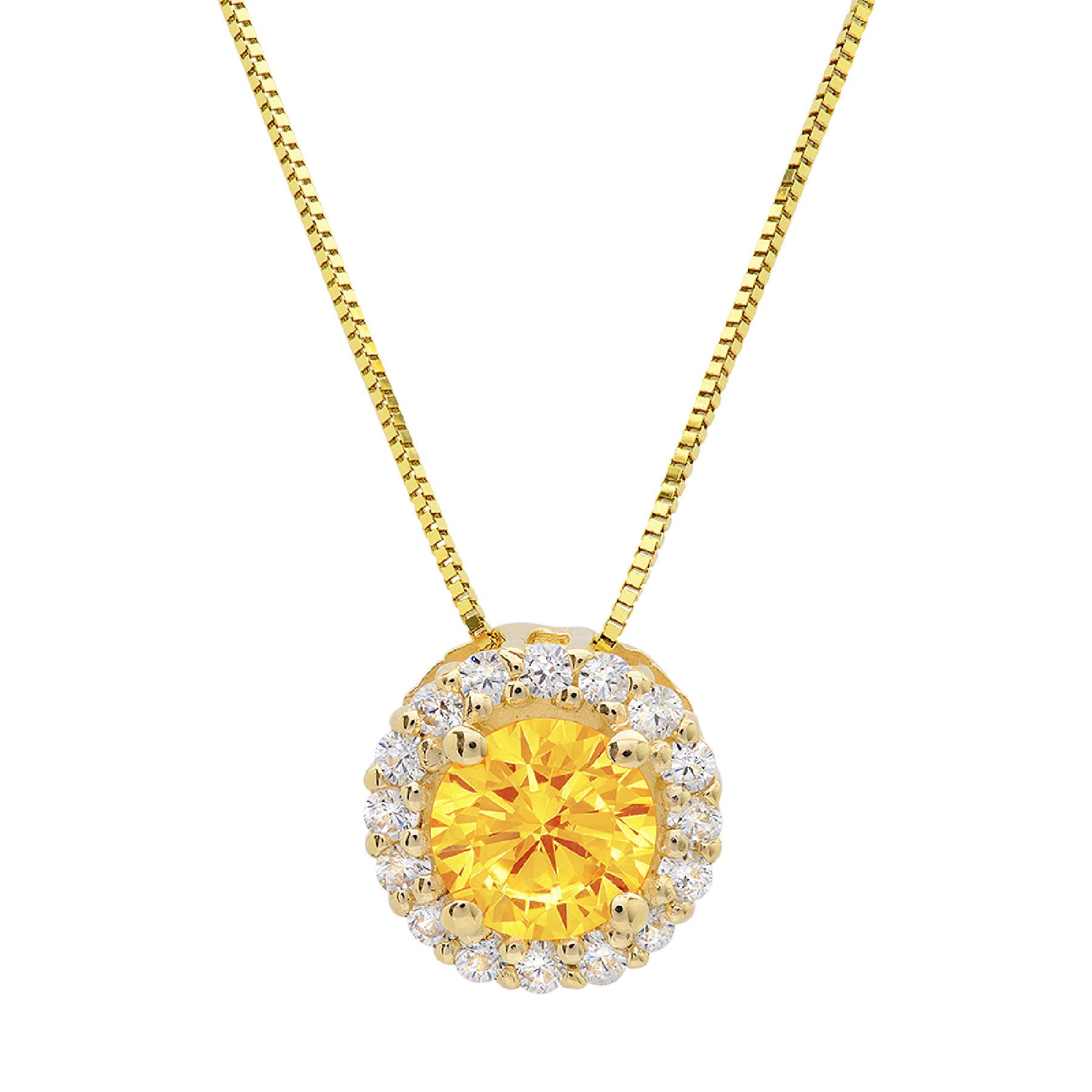 Clara Pucci 1.30 ct Brilliant Round Cut Pave Halo Stunning Genuine Flawless Natural Yellow Citrine Gemstone Solitaire Pendant Necklace With 16