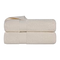 Zero Twist 100% Cotton Bath Towels, Super Soft, Fluffy and Absorbent, Premium Quality Oversized Bath Towel Set of 2, Ivory