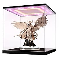 LANSCOERY Clear Acrylic Display Case with Dual Light, Assemble Cube Display Box Stand with Black Base, Dustproof Showcase for Collectibles Memorabilia Figurines (11.8x11.8x11.8inch;30x30x30cm)
