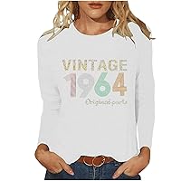 60th Birthday Gift Shirts Vintage 1964 Shirt for Women Funny Letter Print Retro Party Tops Long Sleeve Casual Tees