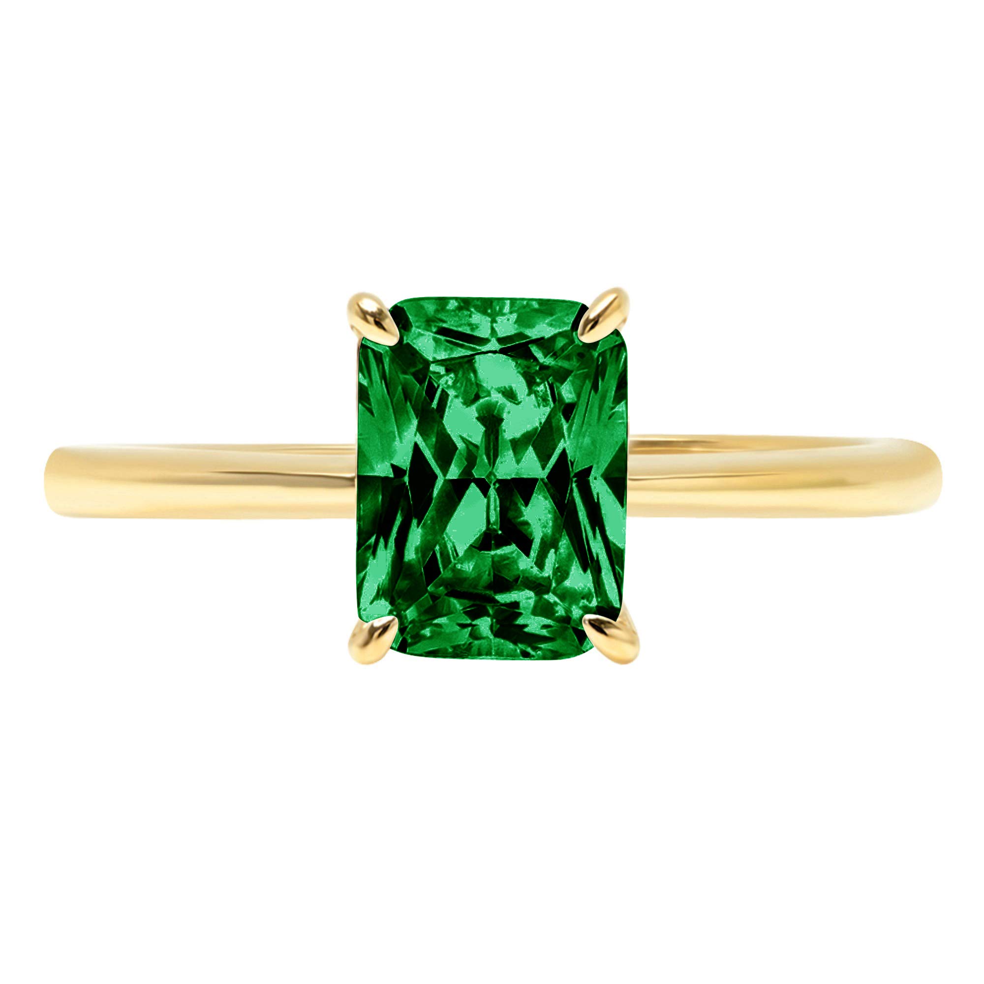 2.4ct Brilliant Radiant Cut Solitaire Flawless Simulated Cubic Zirconia Green Emerald Ideal VVS1 4-Prong Engagement Wedding Bridal Promise Anniversary Designer Ring Solid 14k Yellow Gold for Women