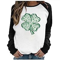 Womens Lucky Shamrock Print Sweatshirt St Patrick's Day Shirts Pullover Tops Long Sleeve Clover Graphic Tees Trendy