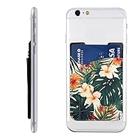 Tropical Summer Hawaiian Flower Palm Leaves Printed Phone Card Holder,Leather Phone Card Holder,Adhesive Stick On Credit Card Pocket For Smartphones