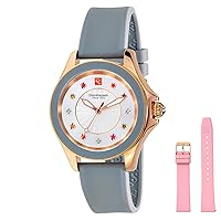 Steinhausen Arbon Collection Grey Stainless Steel Women's Watch with Extra Pink Silicone Interchangable Band