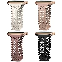4 Pack Lace Silicone Band Compatible with Apple Watch Bands 40mm 44mm 41mm 45mm 38mm 42mm 49mm Women,Slim Floral Engraved Sport Strap for iWatch Ultra SE Series 9 8 7 6 5 4 3 2 1