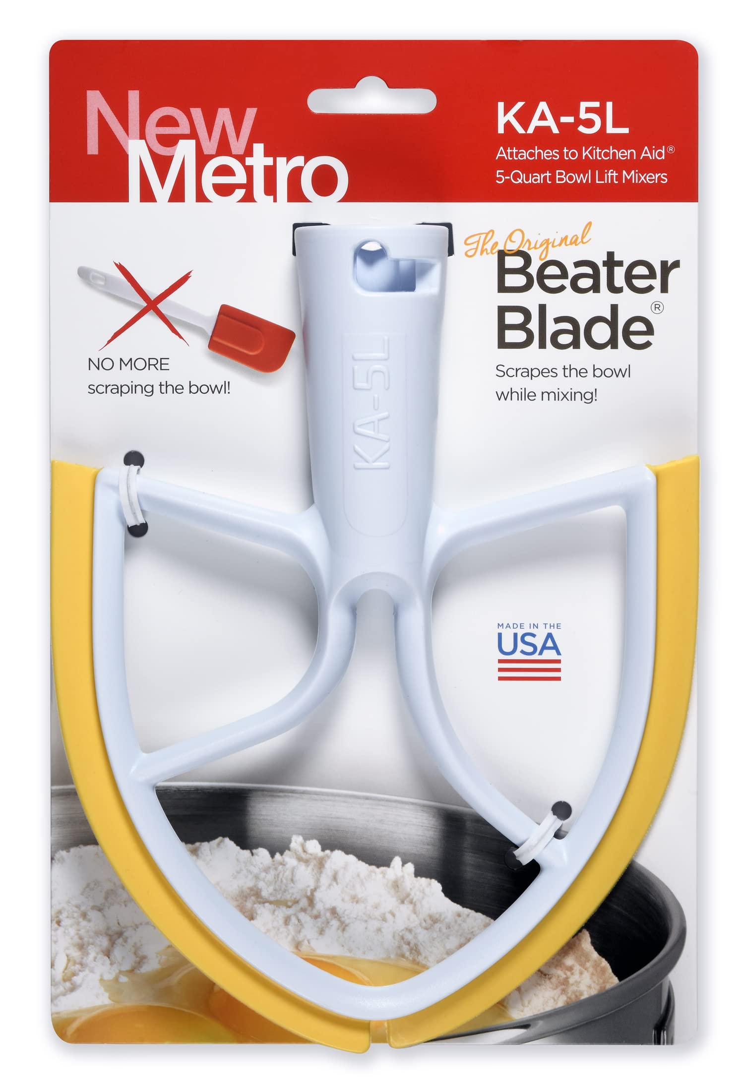 New Metro Design KA-5LY Plastic Beater Blade, works w/most KitchenAid 5 Qt Bowl-Lift Mixers, Yellow