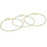 Amazon Essentials Set of Three Singapore, Figaro and Bead Station Chain Bracelet (previously Amazon Collection)