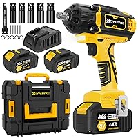 Cordless Impact Wrench, 800N.m(600Ft-lbs) Battery Impact Gun, 1/2 Inch High Torque Power Impact Wrench, 2×4.0Ah Battery, Fast Charger & 5 Sockets 1 Extension Bar, Car Truck Tire Home