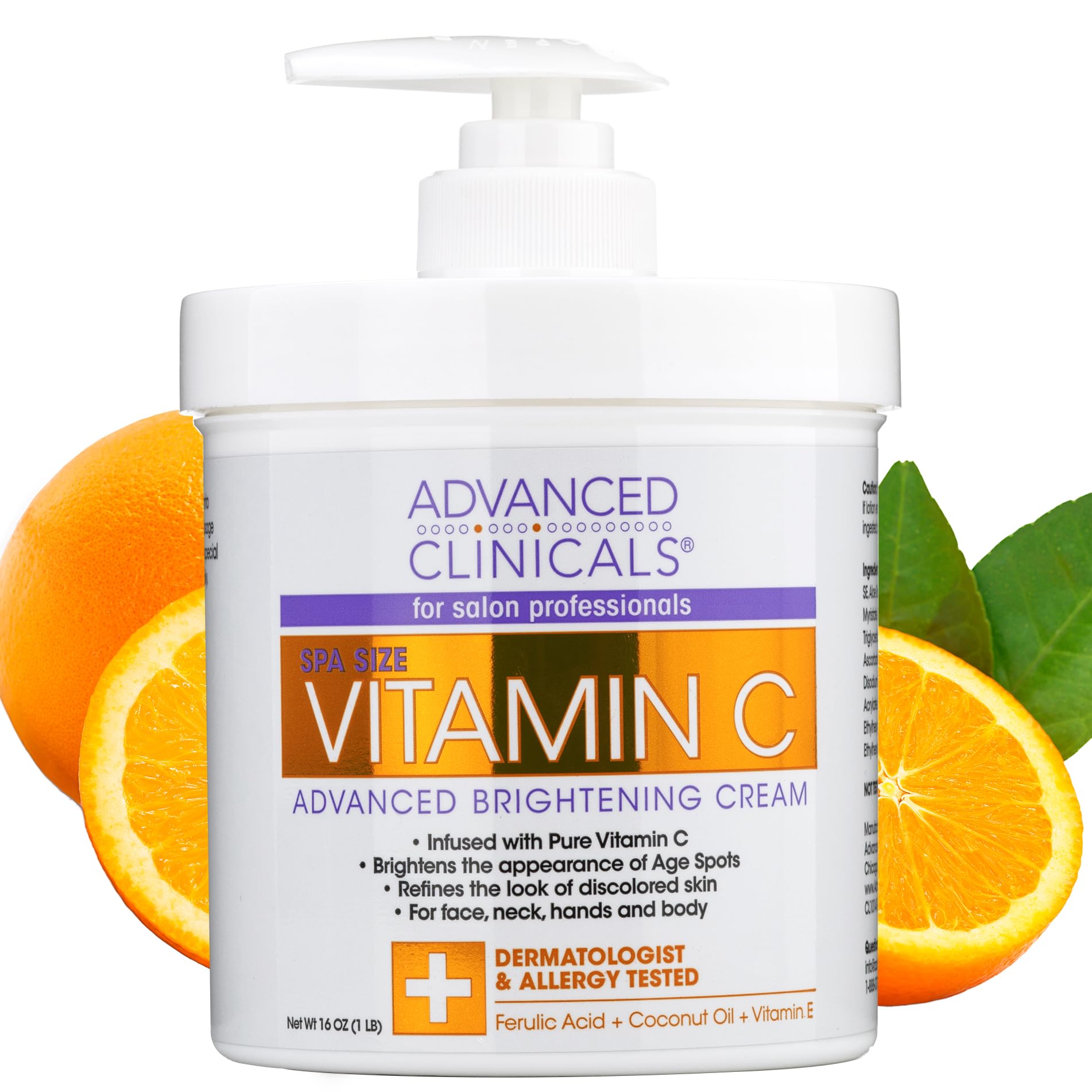 Advanced Clinicals Vitamin C Cream Face Lotion & Body Lotion Moisturizer | Anti Aging Skin Care Firming & Brightening Cream For Body, Face, Uneven Skin Tone, Wrinkles, & Sun Damaged Dry Skin, 16 Oz