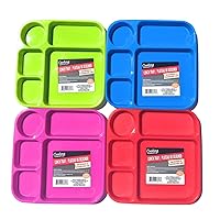 Divided Lunch Tray Bundle-Set of 4 Kids colorful dinner breakfast BPA free microwave dishwasher safe individual plates toddlers all ages