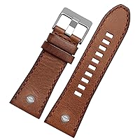 Genuine Leather watchband for Diesel Watch Belt DZ4476/4482 DZ7408 7406 4318 Strap 22 24 26 28mm Large Size Men Wrist Watch Band (Color : 15 Brown Silver, Size : 28mm)