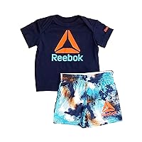 Reebok Infant Navy Blue, Orange & White Boys Shirt & Shorts Outfit Set 6-9M