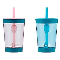 Kids Spill-Proof 14oz Tumbler with Straw and BPA-Free Plastic, Fits Most Cup Holders and Dishwasher Safe, 2-Pack Strawberry Cream & Blue Raspberry