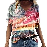 Womens Summer Tops Dressy Casual 2024 Summer Fashion Short Sleeve V Neck T Shirts Boho Cute Tees Trendy Vneck Tshirt