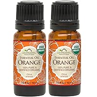 100% Pure Sweet Orange Essential Oil - USDA Certified Organic - 10 ml Pack of 2 - w/Improved caps and droppers (More Size Variations Available)